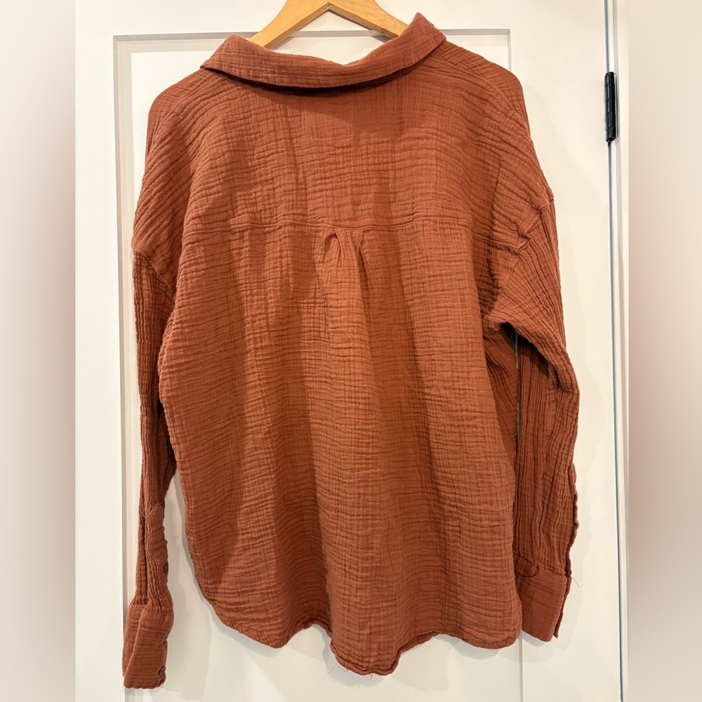 Abercrombie & Fitch - Oversized Gauze Button Down Shirt Rust Orange L EUC - Picture 4 of 5